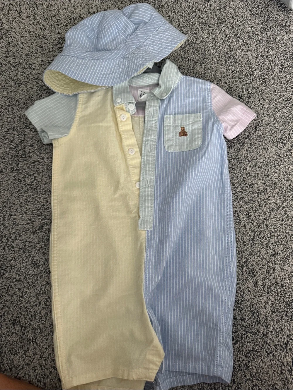 GAP Pastel Colorblock Baby Romper with Matching Sun Hat - Multicolor